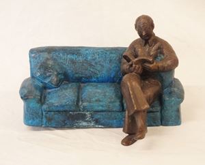 Picture of S.H. Cho "Man Reading a Book" bronze 