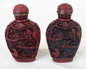 Picture of Pair of Chinese cinnabar perfume / snuff bottles