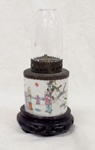 Picture of Chinese oil lamp 8 1/4" tall, 4" diameter. Very nice old chinese porcelain brush pot 