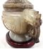 Picture of Chinese jade incense burner with lid and wooden base. 4 1/2" x 6" x 3"