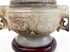 Picture of Chinese jade incense burner with lid and wooden base. 4 1/2" x 6" x 3"